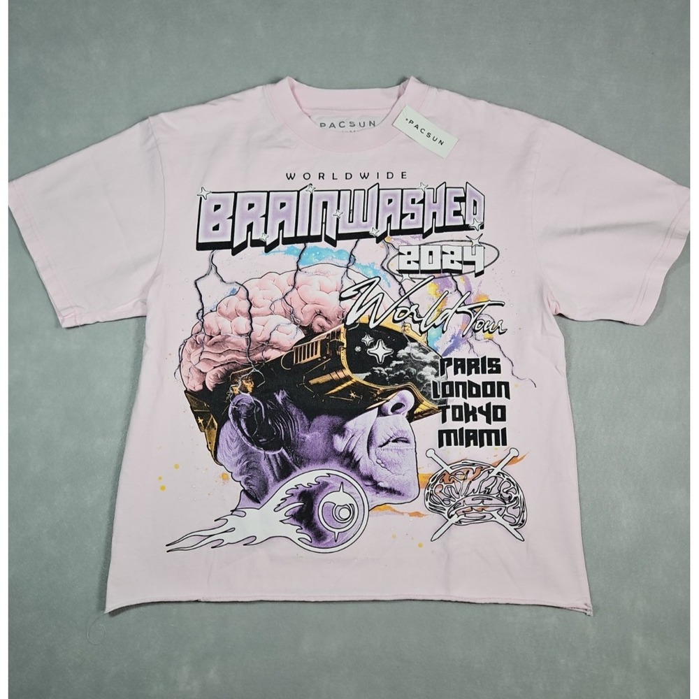 PacSun Womens Pink Brainwashed 2024 World Tour Graphic Tee‎ Size Medium NWT
